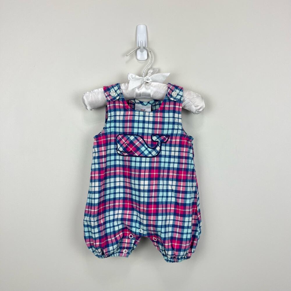 Vineyard Vines Plaid Whale Jon Jon Romper 0-3 Months